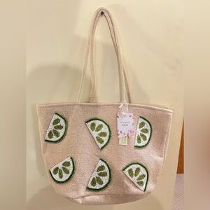 Handcrafted Beige Tote Bag with Limes